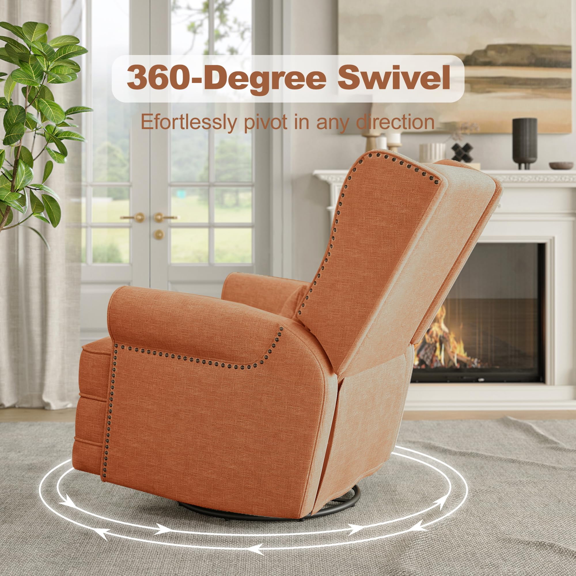 Royalcraft Swivel Nursery Glider Recliner, Comfy Upholstered Glider Chair with Lumbar Pillow and Footrest, Beige - Image 24