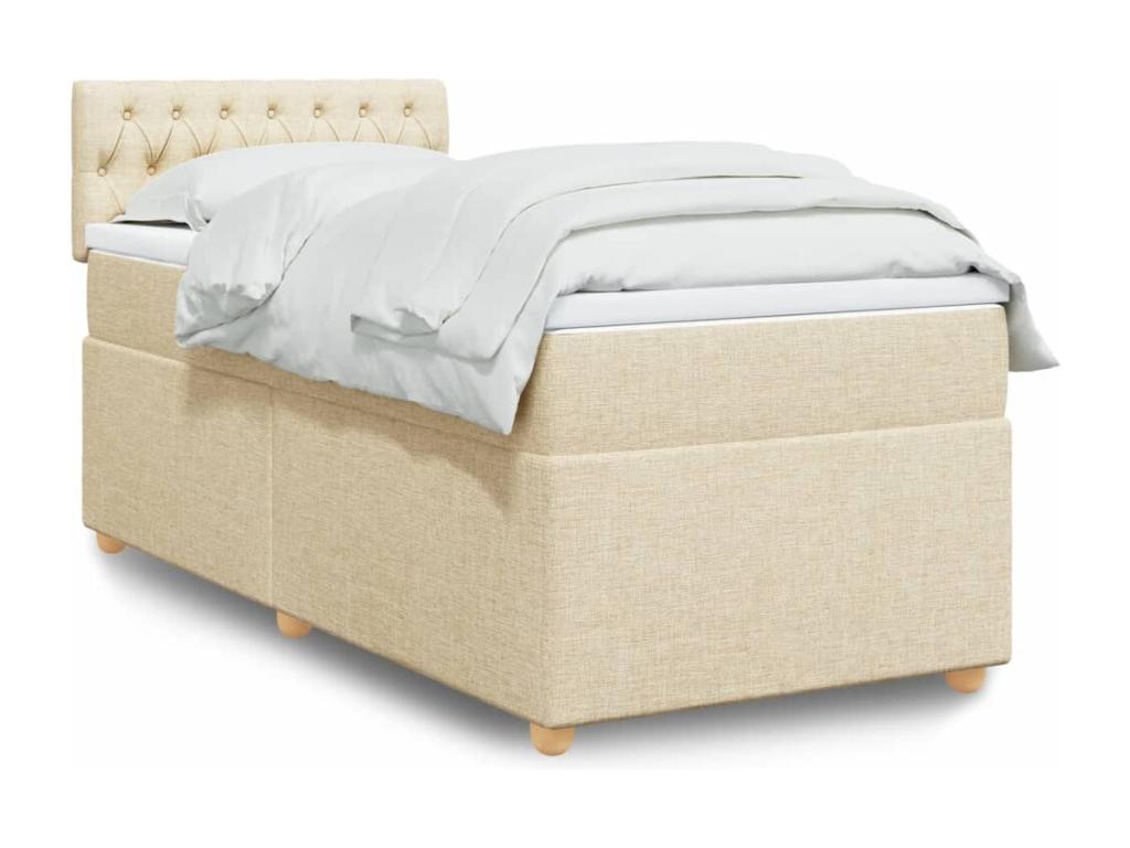 Cama box spring con colchón tela color crema 90x200 cm