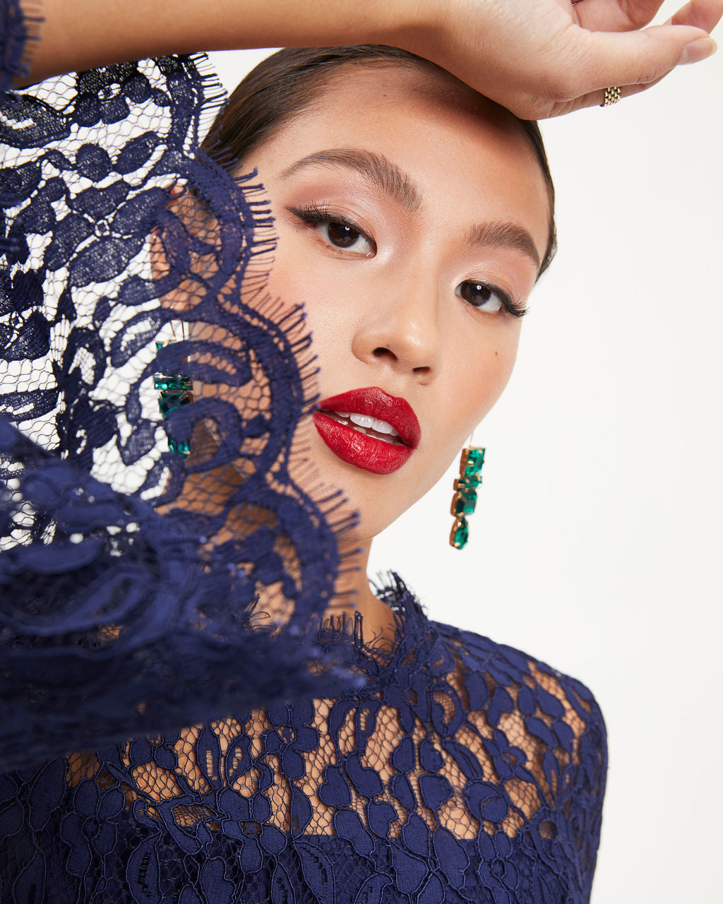 Love Story Baby Lace Bell Sleeve Midi Dress - Navy - Se7enfashion