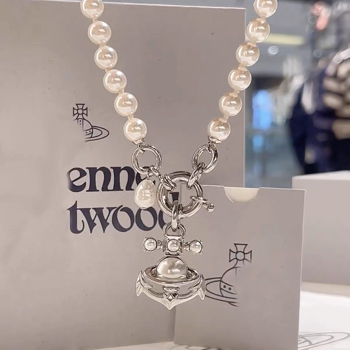 Vivienne Westwood Anchor Saturn Pendant Pearl Necklace - Original Replica Club