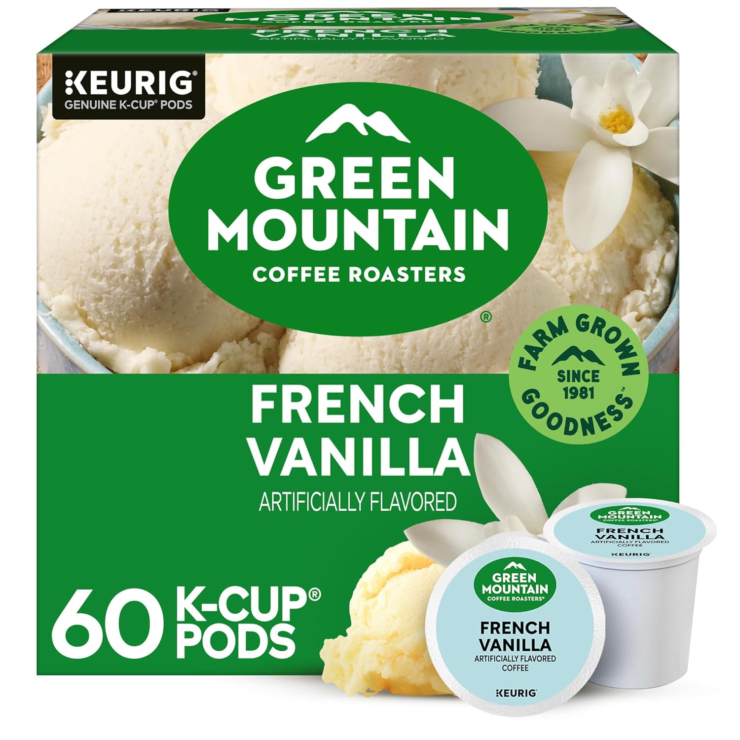 Green Mountain Coffee Roasters French Vanilla Keurig Single-Serve K-Cup pods. Light Roast Coffee. 60 Count (6 Packs of 10)