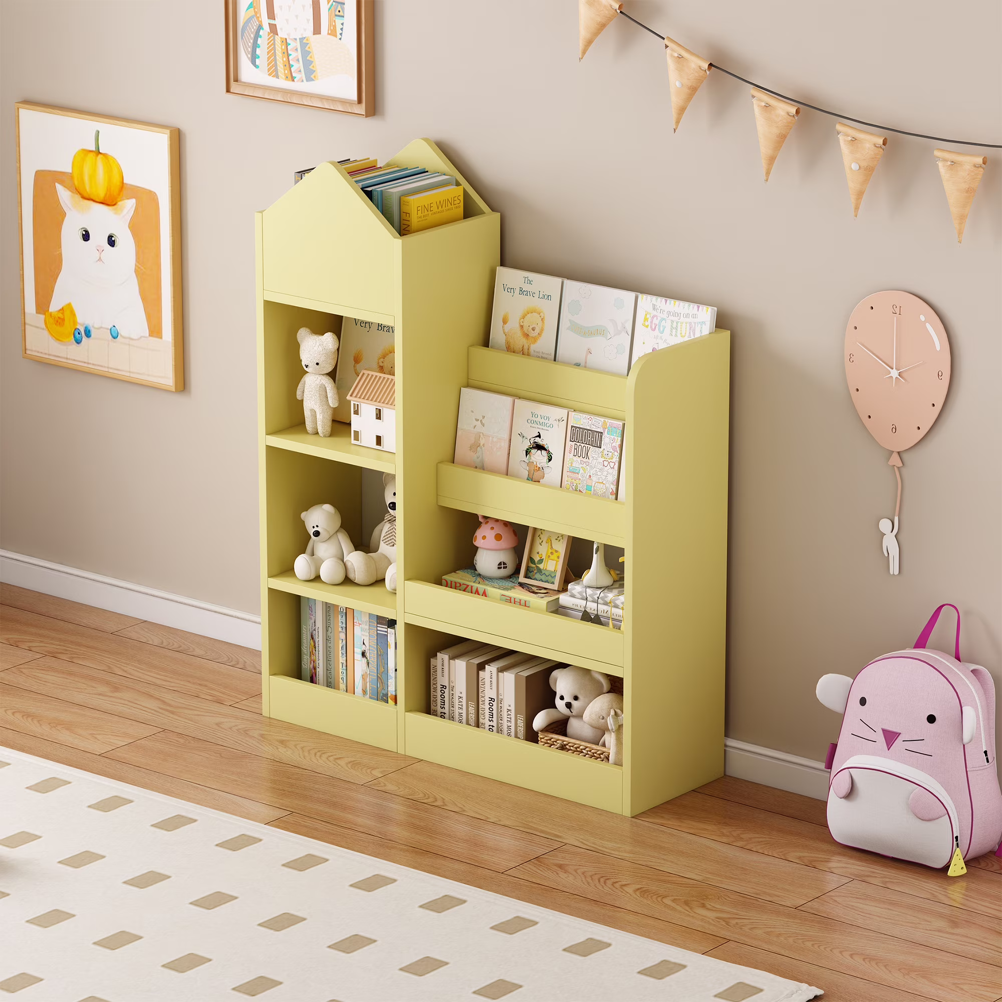 PAPROOS Kids Bookshelf, Wooden Kids Bookcase with Toy Storage Organizer Cabinet, Children Multi Shelf Cubby for Classroom, Kids Bedroom, Nursery, Wood - Image 7