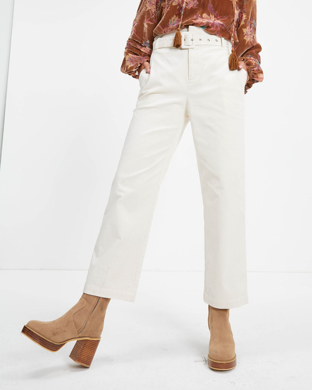 Winner Takes It All Pocketed Belted Corduroy Pants - Ivory - Se7enfashion