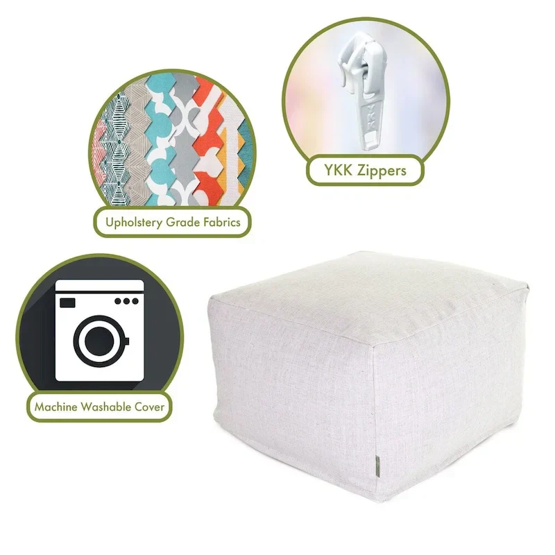 Majestic Home Goods Indoor Wales Poly/Linen Ottoman Pouf - 27" L x 27" W x 17" H