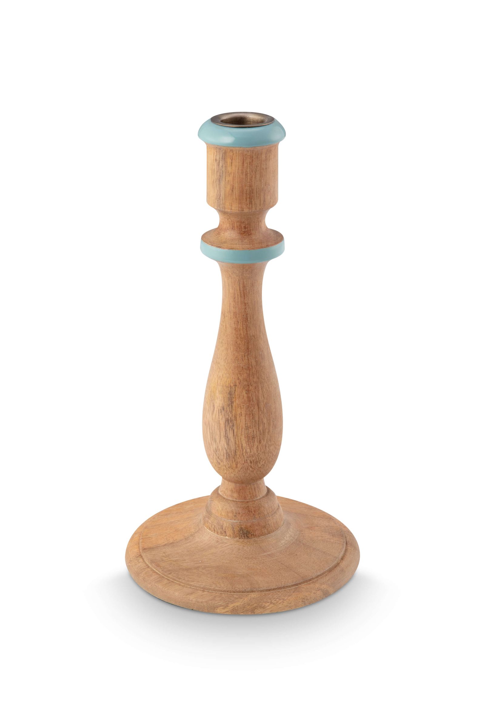 Candle Holder Wood Natural-Blue
