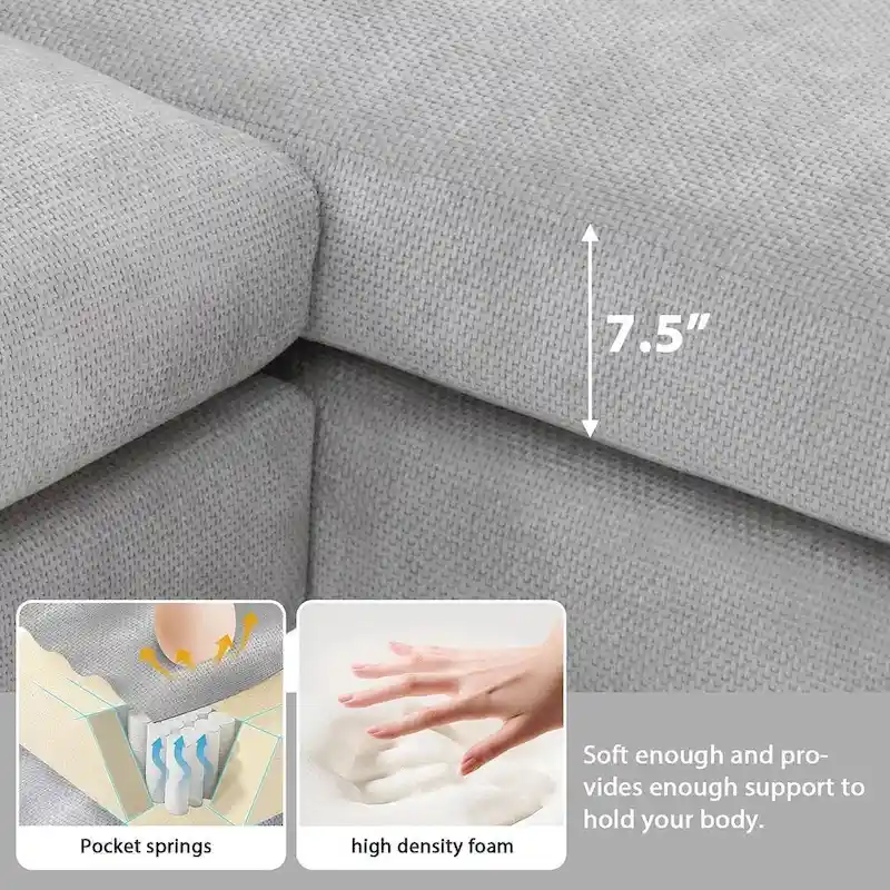Spacious L-Shaped Chenille Sectional Sofa with Chaise Lounge for Living Room, Apartment, or Office