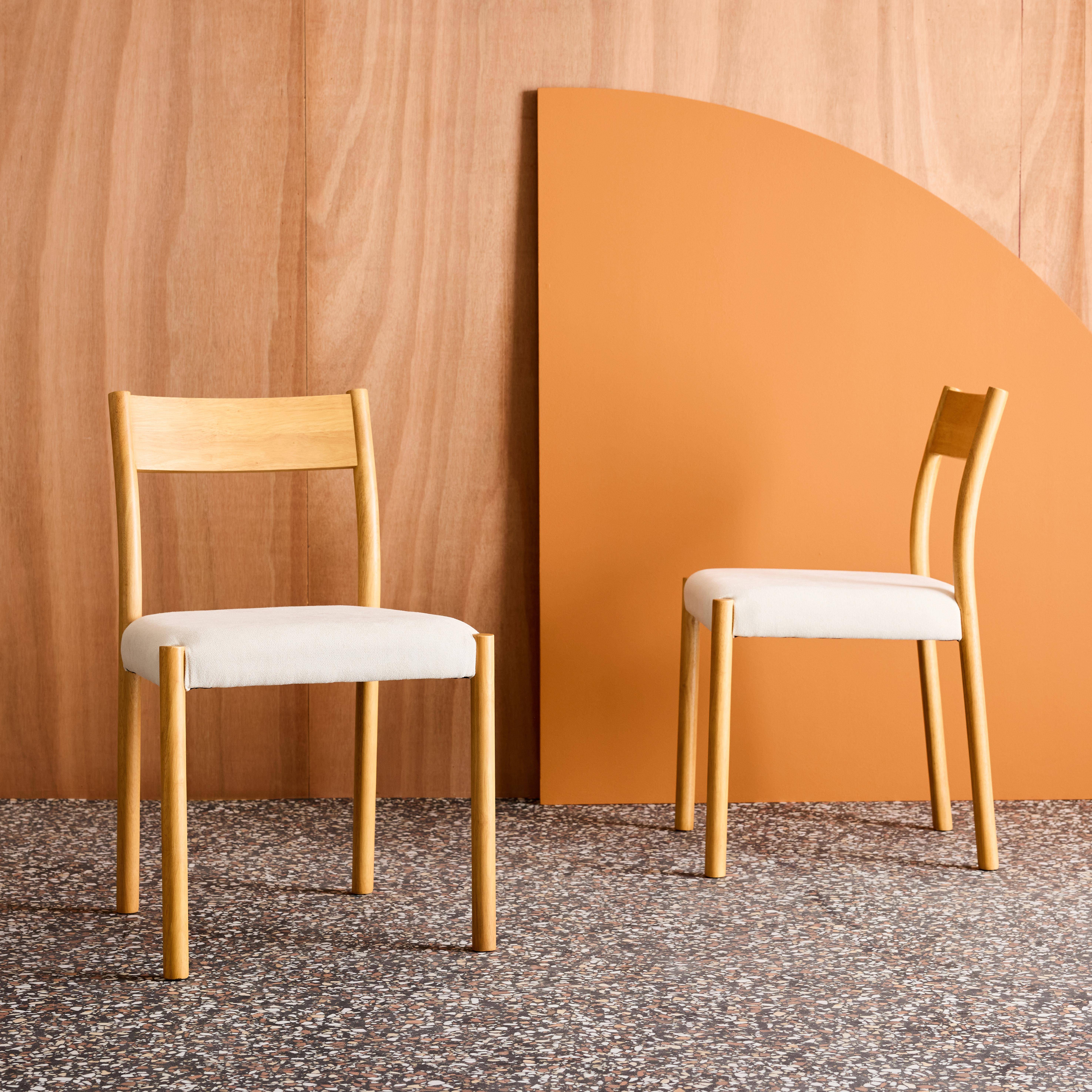 Ella - Silla bohemia de madera de hevea y tela simple, set de 2