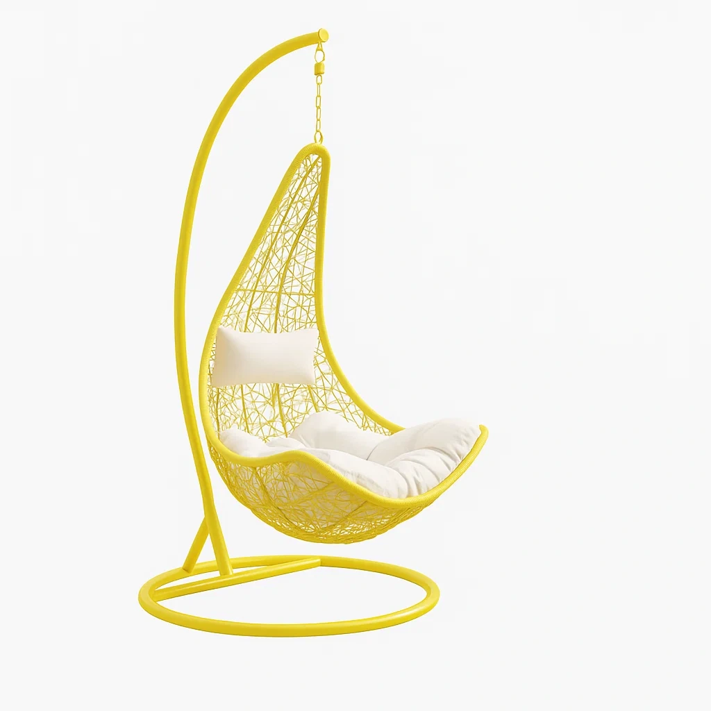 Sillón colgante de 1 plaza de resina trenzada amarilla con cojín blanco - BEQXgET241QF