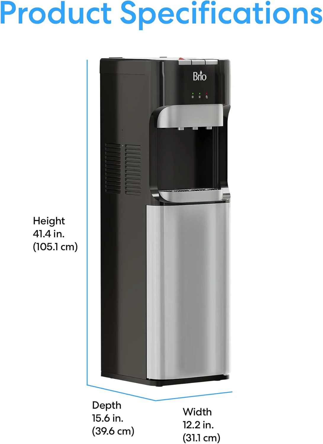 Brio Bottom Loading Water Cooler Dispenser for 5 Gallon Bottles 3 Temperatures with Hot