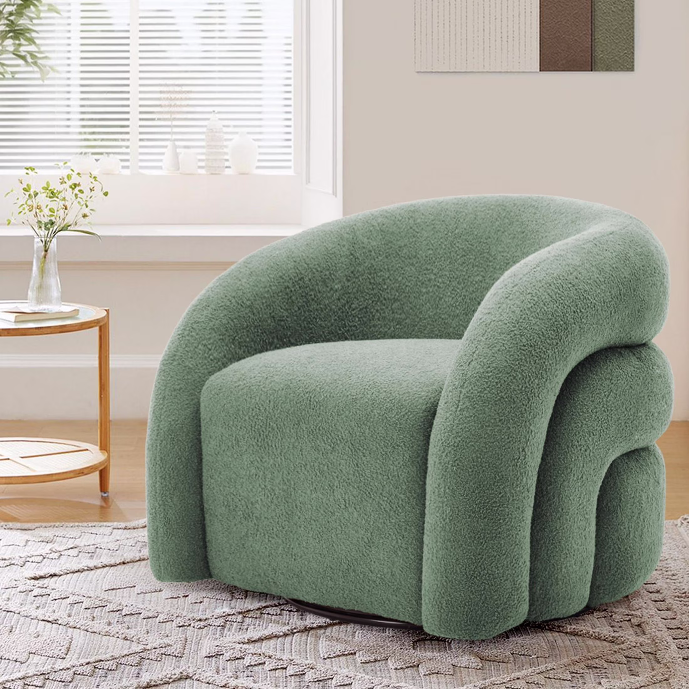360 Swivel Accent Chair for Living Room, Boucle Barrel Armchair Single Sofa Chair Reading Chair, Sage Green(Velvet-Green/2 Pack)