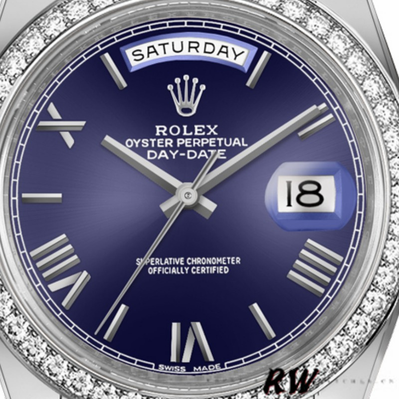 Rolex Day-Date 228349RBR Blue Roman Dial Diamond Bezel 40mm Mens Replica Watch