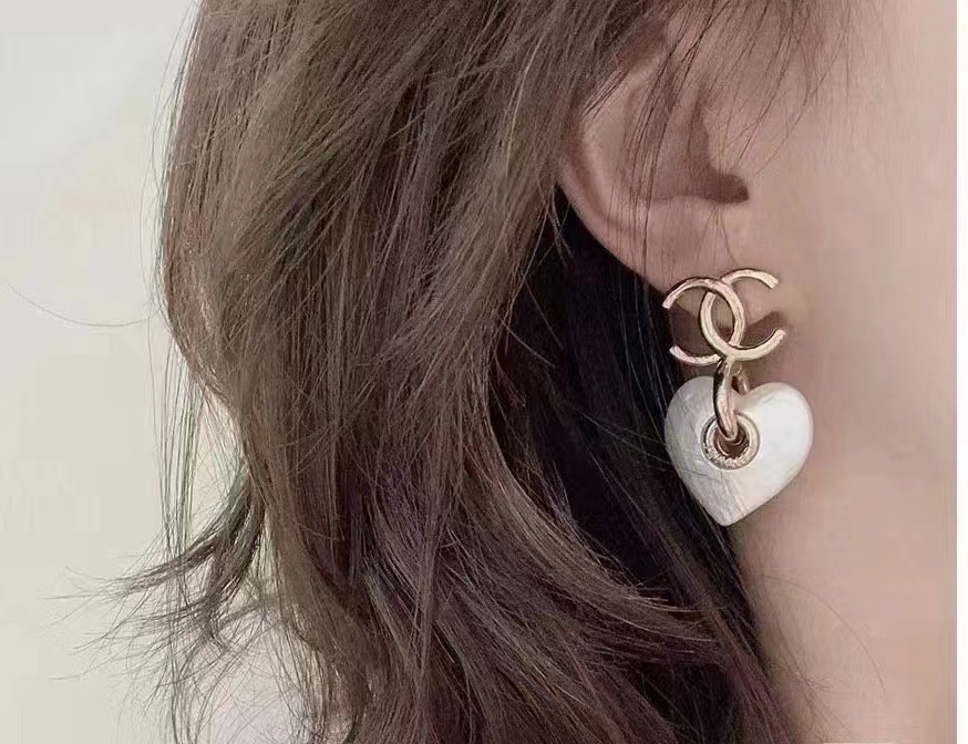 Chanel White Love Heart Double C Earrings - Original Replica Club