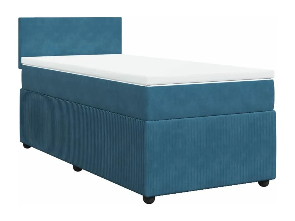 Cama box spring con colchón terciopelo azul 90x190 cm qsx3519918