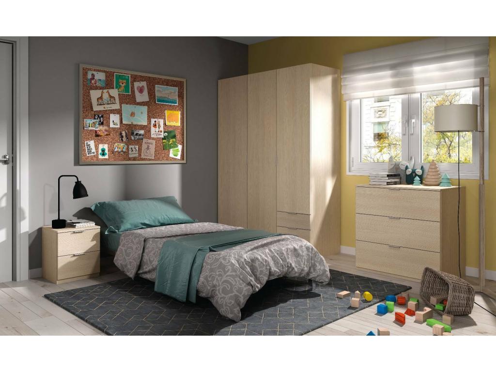 Guardarropa Nestleare - Armario dormitorio con 3 puertas y 3 cajones - Mueble con 3 baldas y barra perchero - 121x52h180 cm - Roble