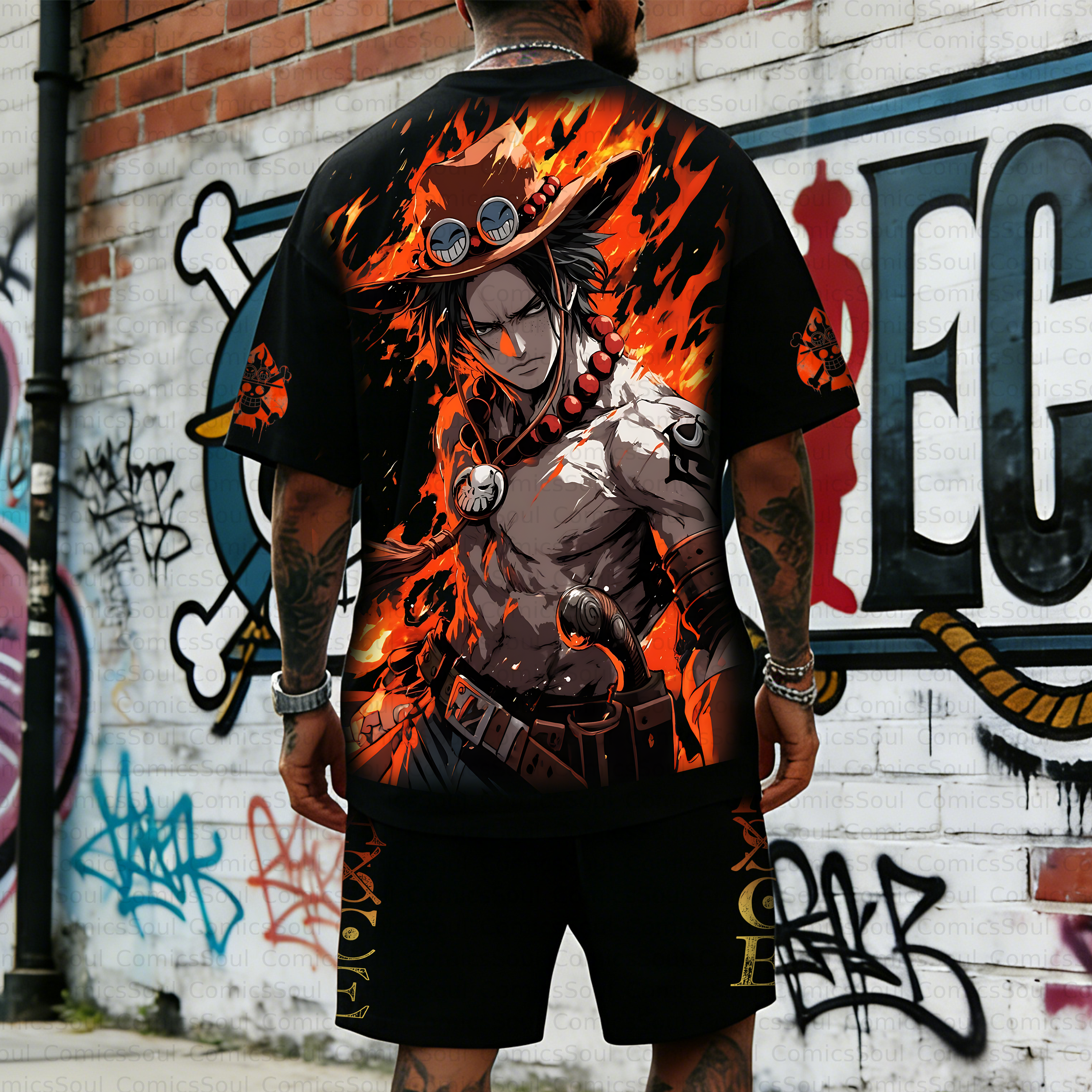 Unisex Anime Inspired Vintage T-shirt& Shorts 2 Pieces Set
