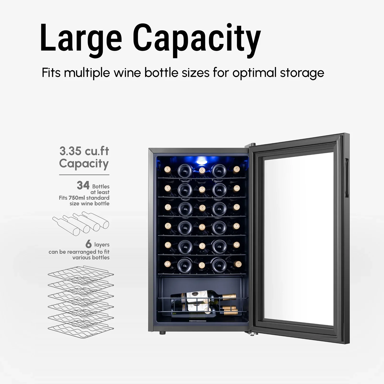 Yeego Wine Refrigerator Cooler, 34 Bottle Small Wine Fridge, Mini Freestanding Wine Cellars for Home, Office