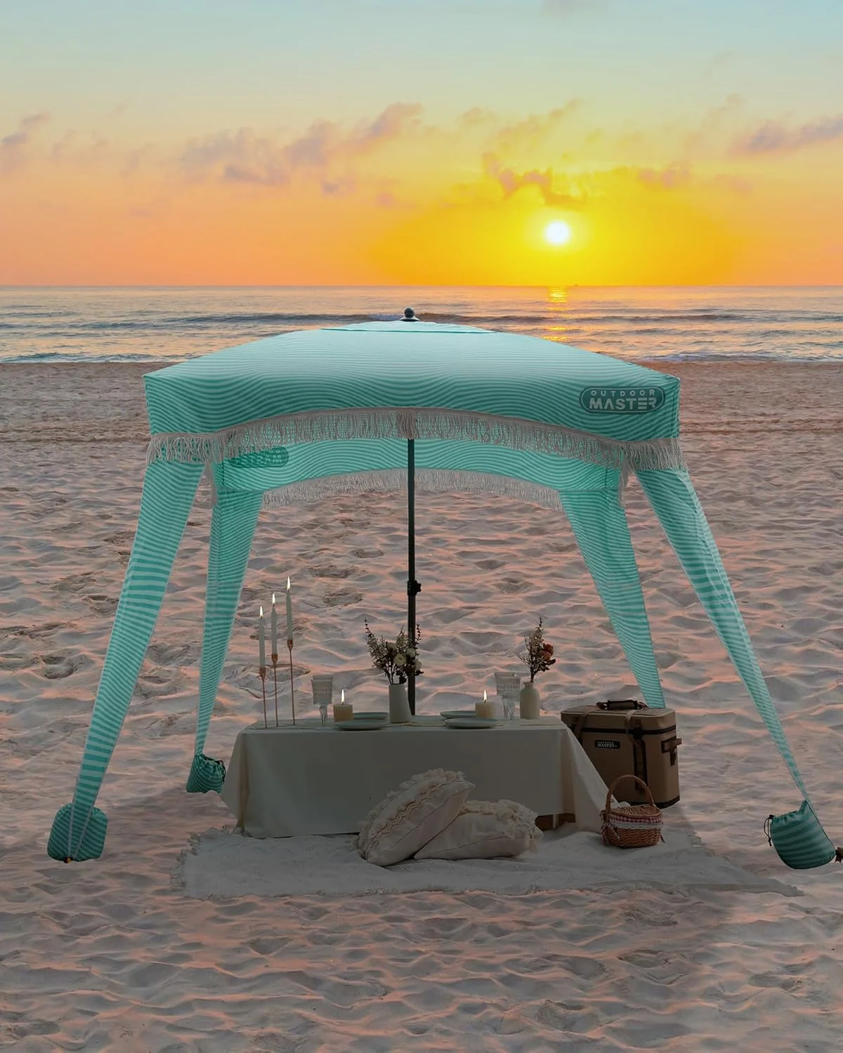 OutdoorMaster Beach Cabana with Fringe, Portable 6' x 6' Beach Canopy, Easy Set Up Beach Shelter, Included Side Wall, UPF 50+ UV Protection Sun Umbrella - for Kids, Family & Friends - Image 25