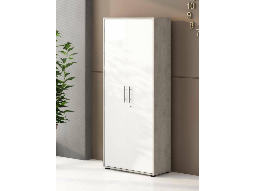 Armario multiusos 2 puertas Nestliq - Mueble auxiliar - Zapatero - Librería multifunción con 2 puertas - 79x34h188 cm - Blanco y Cemento