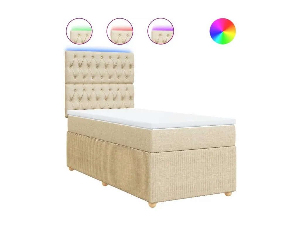 Cama box spring con colchón tela color crema 80x200 cm pst3521954