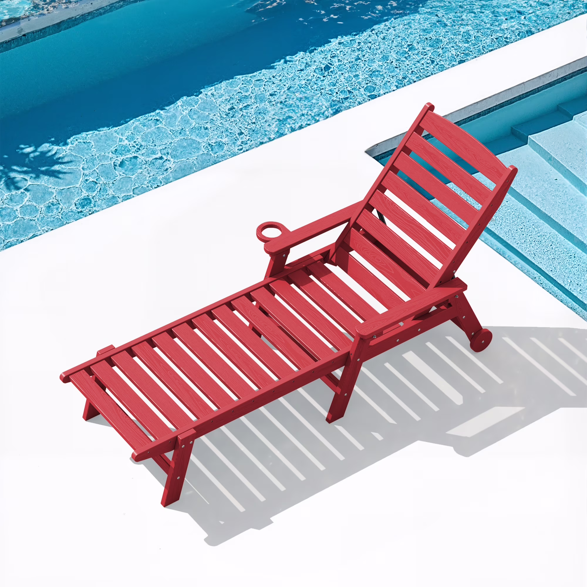 SERWALL Patio Chaise Lounge Chair, 78'' HDPE Outdoor Lounge Chair 5 Positions Pool Lounger Navy Blue - Image 6