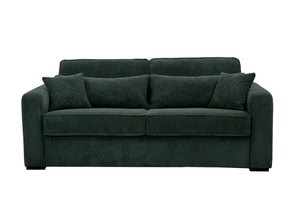 Sofá cama de 3 plazas de apertura rápida de pana verde - Cama de 140 cm - Colchón de 18 cm - Decoesp BAKO25477