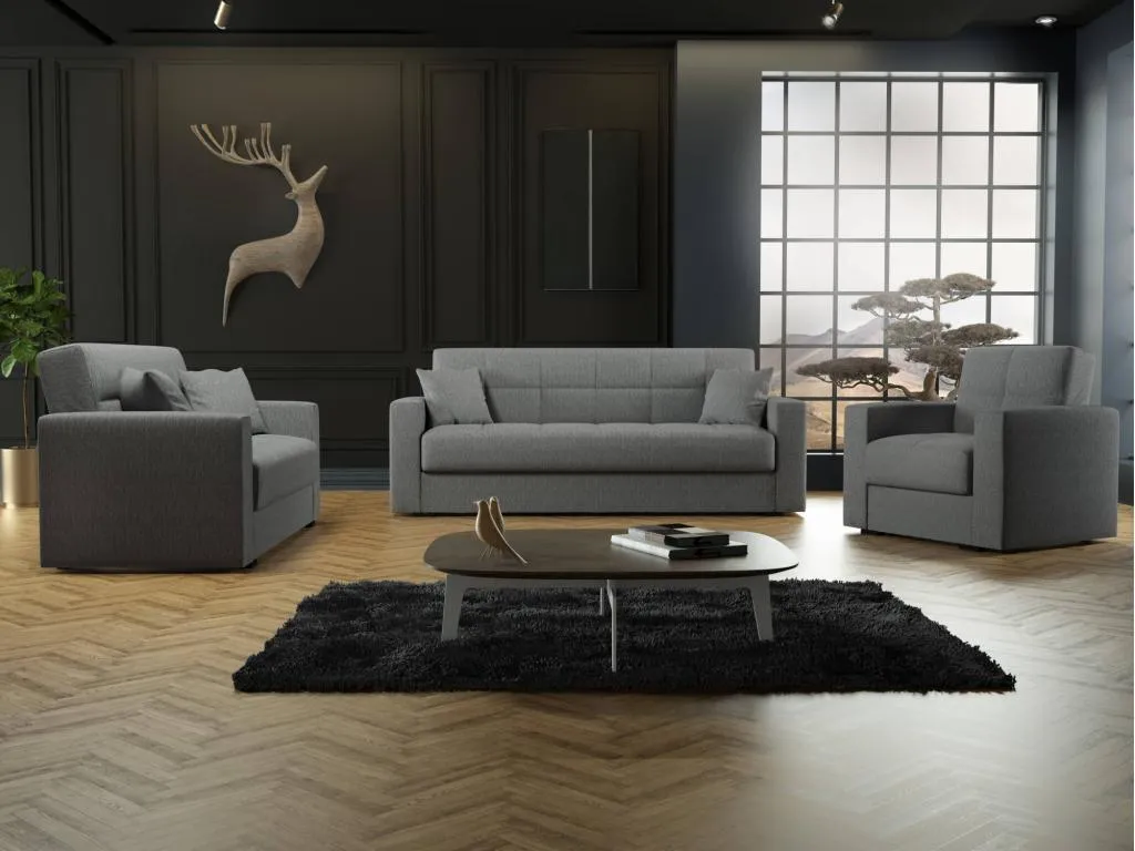 Sofá cama Mueblestop Sofá cama contenedor lineal 3 plazas Sofá de salón en tela acolchada con apertura clic-Mueblestop 212x80h87 cm Gris 18854ZZYD