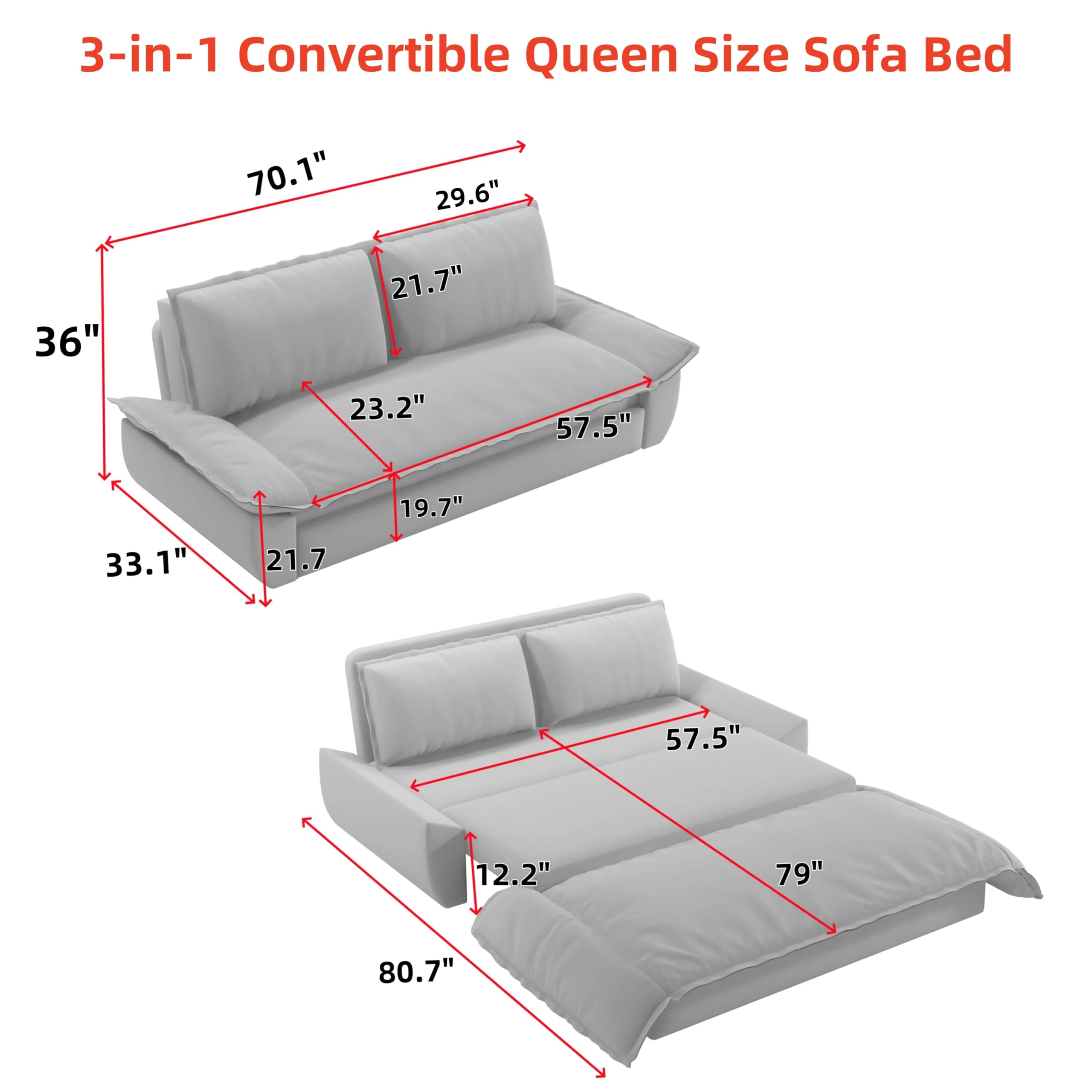 Tabaray 63.8" Futon Sofa Bed Queen Size, Pull Out Bed, 3-in-1 Convertible Sleeper Sofa with Side Pocket, Modern Plush Velvet Futon Couch for Living Room, Small Space, Apartment, Bedroom, Black - Image 34