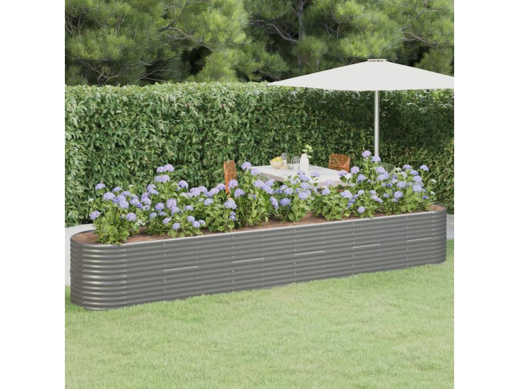 Jardinera arriate acero recubrimiento polvo gris 440x80x68 cm