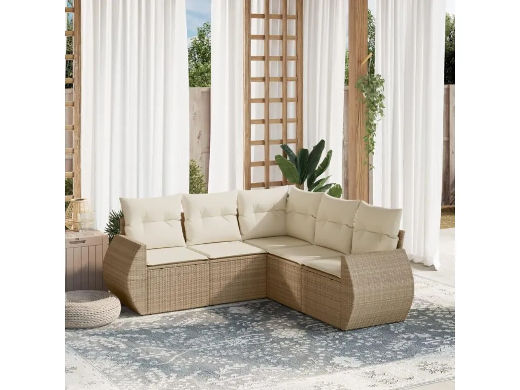 Vivircalido Juego de sofás jardín con cojines 5 pzas ratán sintético beige 74676xzlw