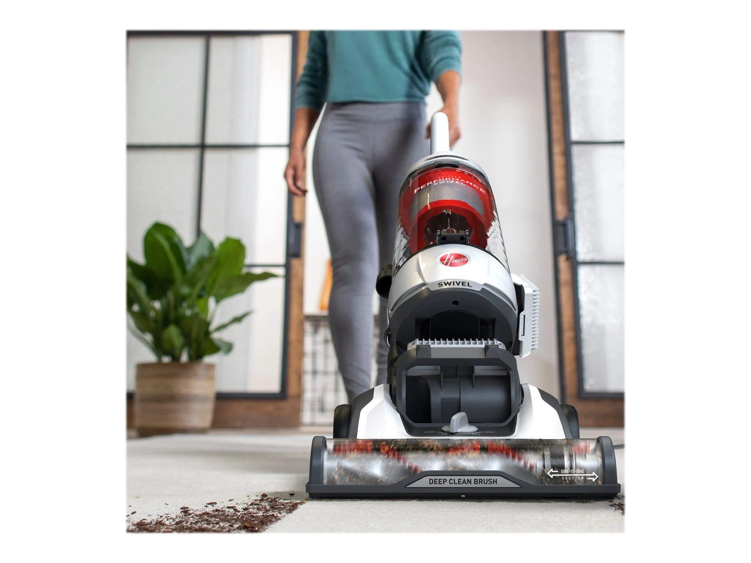Hoover Bagless Upright Vacuum, High Performance, Pet Friendly, Swivel Design, with Dusting Brush, Extension Wand, HEPA Filter, Crevice & Upholstery Tool, 110 V Red/Grey - Image 7