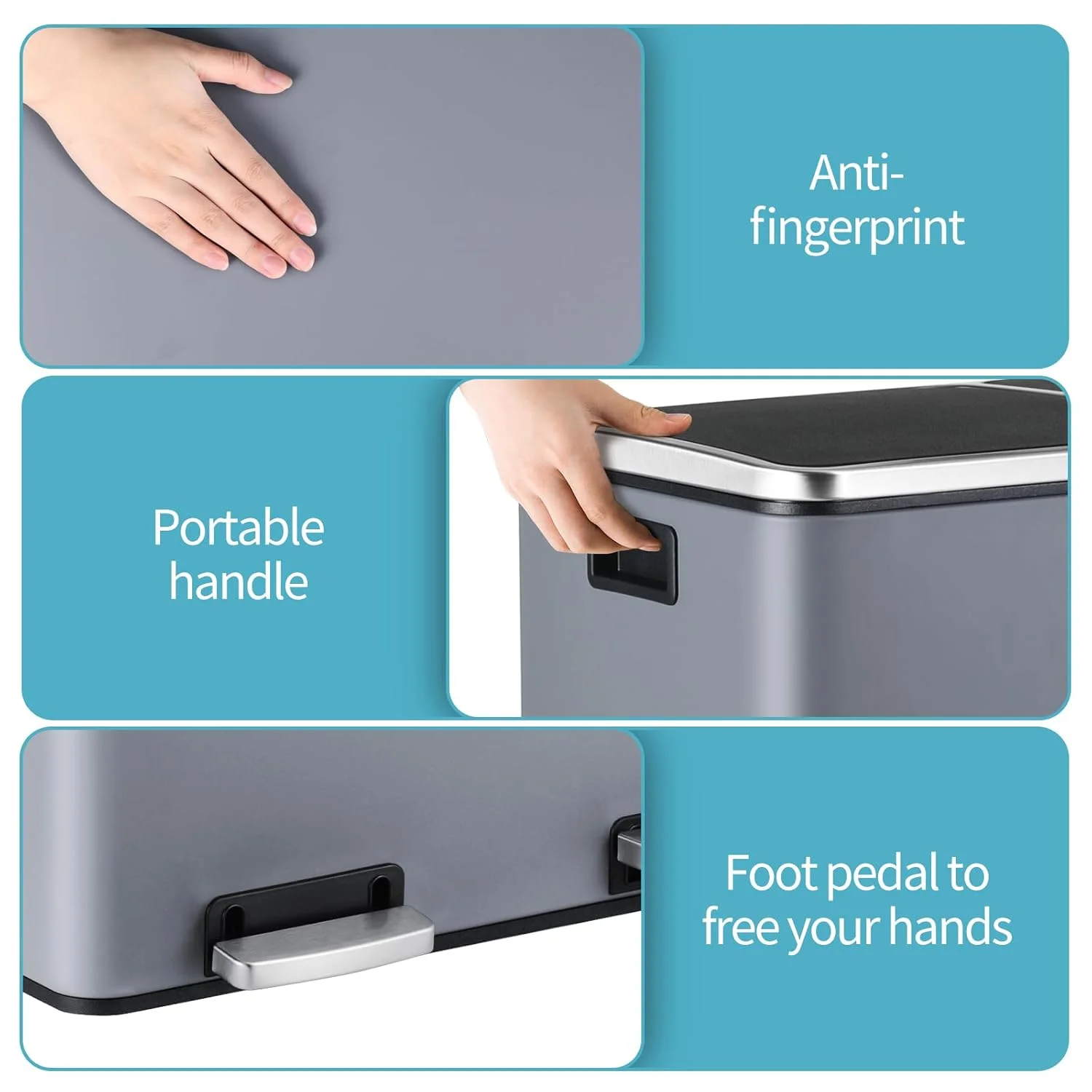 LAZY BUDDY Dual Garbage Can, Stainless Steel 16 Gallon Step Kitchen Trash Can with Soft-Close Lid, Double Compartment Garbage Recycling Bin - Image 54