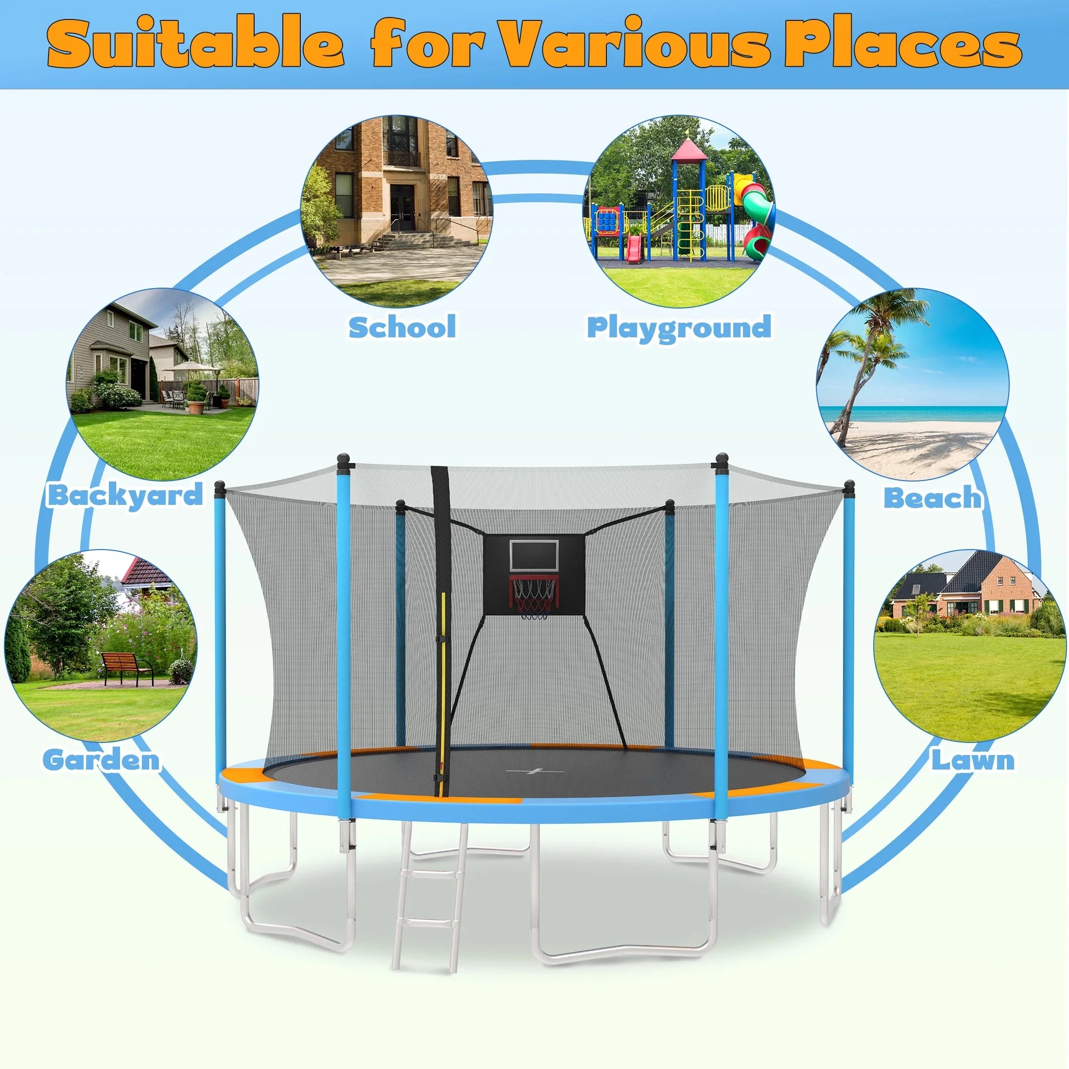 SHINPT 14ft Outdoor Trampoline With Safety Net, Basketball Hoop And Ladder - Image 26 SHINPT 14ft Outdoor Trampoline With Safety Net, Basketball Hoop And Ladder - Image 26