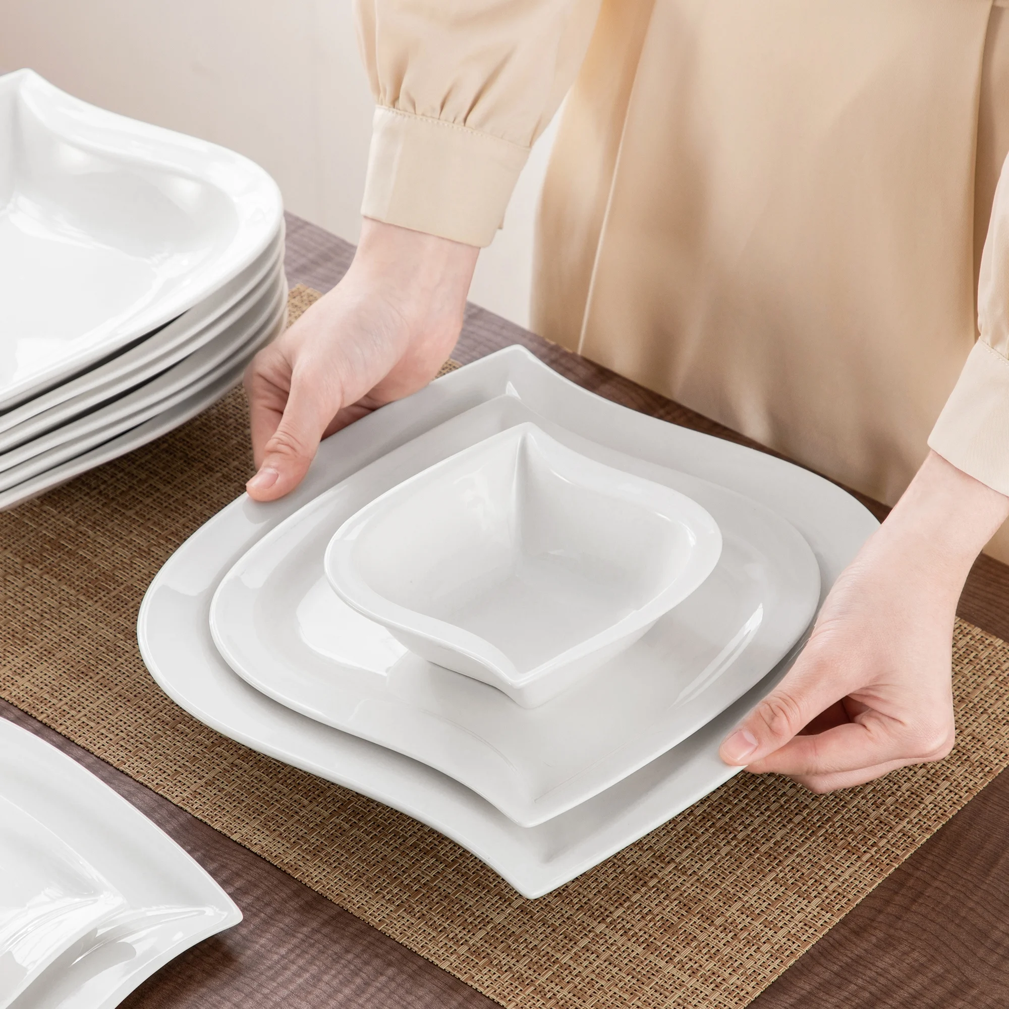 vancasso 36 pcs Dinnerware Sets, Plates and Bowls Set for 6, Porcelain Dinner Set, Marble Gray - Image 18