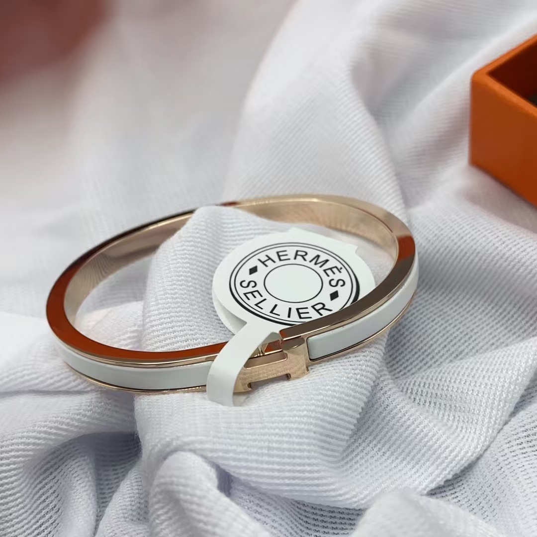 Hermes H White Enamel Bracelet Bangle - Original Replica Club