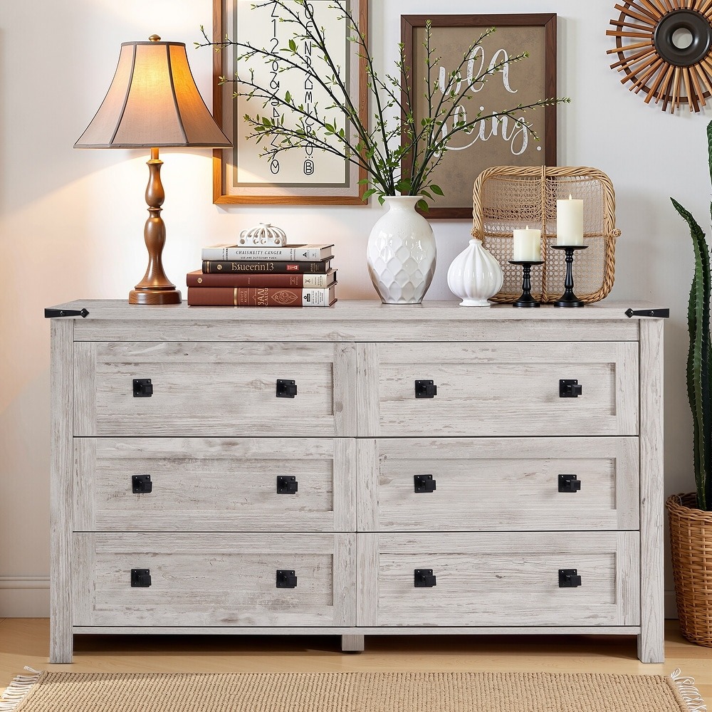 WAYFAIR Farmhouse 6 Drawer Dresser, Wood TV Stand, Chest Of Drawers