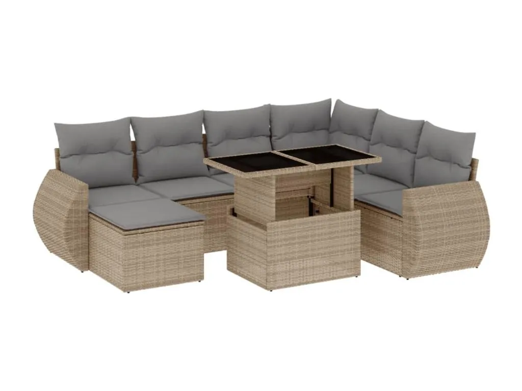 Set de sofás de jardín y cojines 8 piezas ratán sintético beige