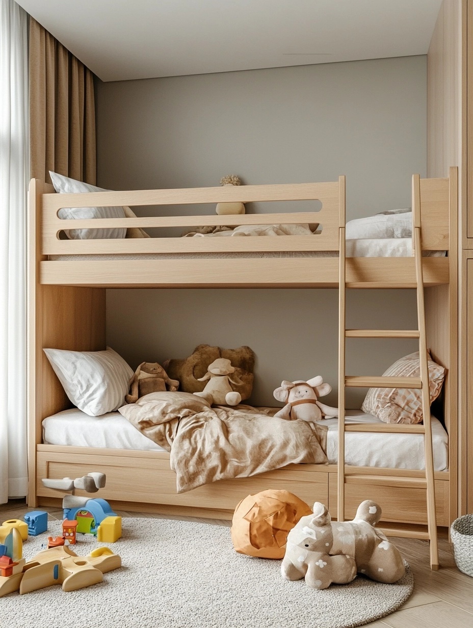 Cama litera madera infantil de madera maciza de pino,color natural,adecuada para habitación infantil,205 x 144.5 x 95 cm