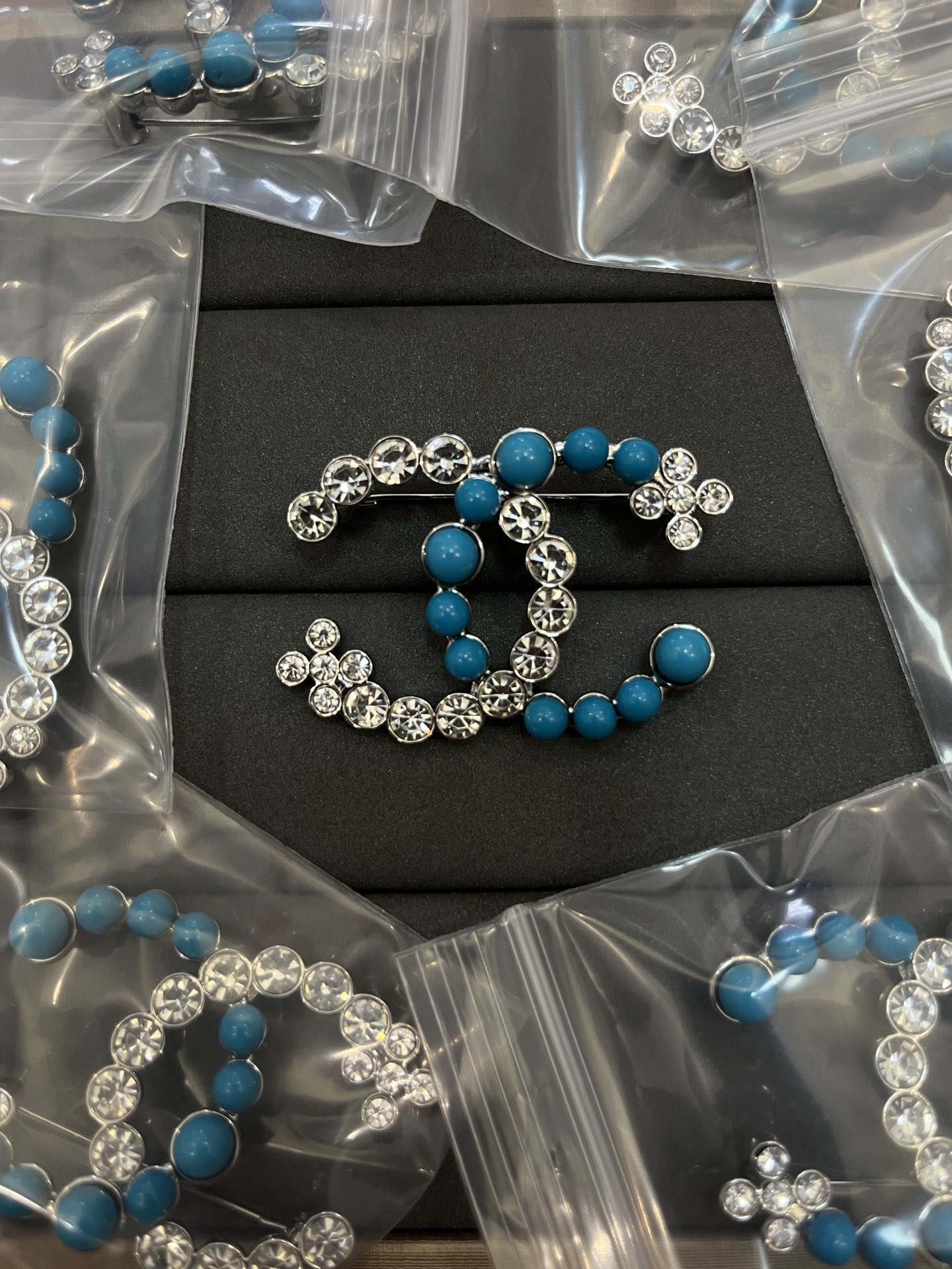 Chanel Blue Enamel and Diamond CC Brooch - Original Replica Club