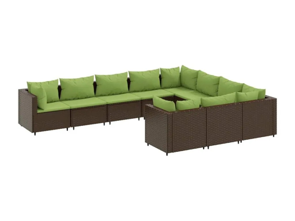 Set de sofás de jardín 10 pzas y cojines ratán sintético marrón