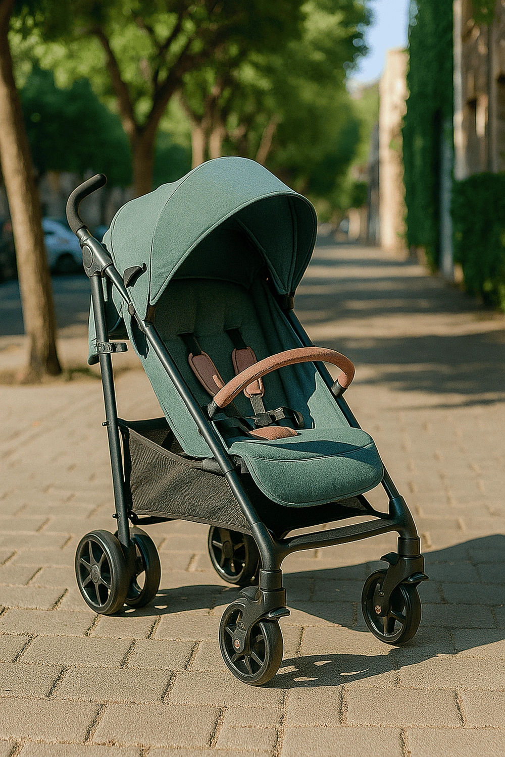 Cochecito de bebé, carrito compacto con respaldo ajustable en 2 posiciones y arnés de seguridad, hasta 22 kg, color verde oscuro, apto para 0 - 48 meses