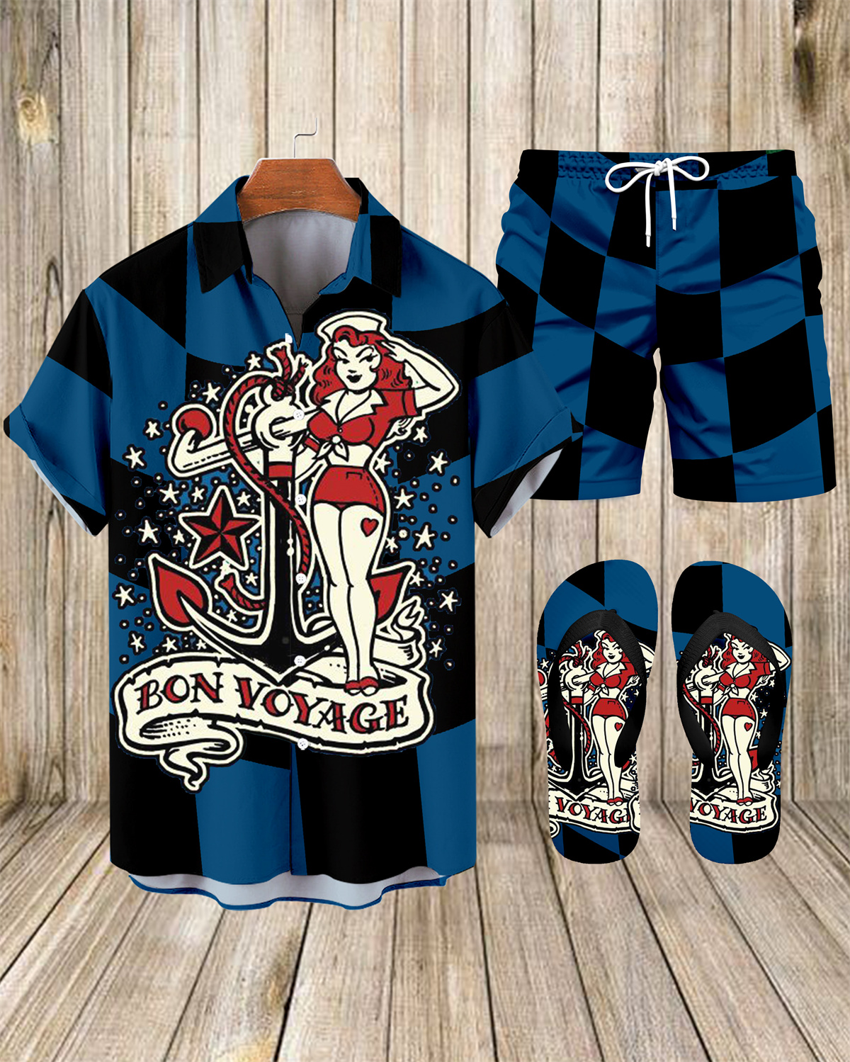 Suitmens Men's Spring Classic Car Shirt Three-Piece Set 071