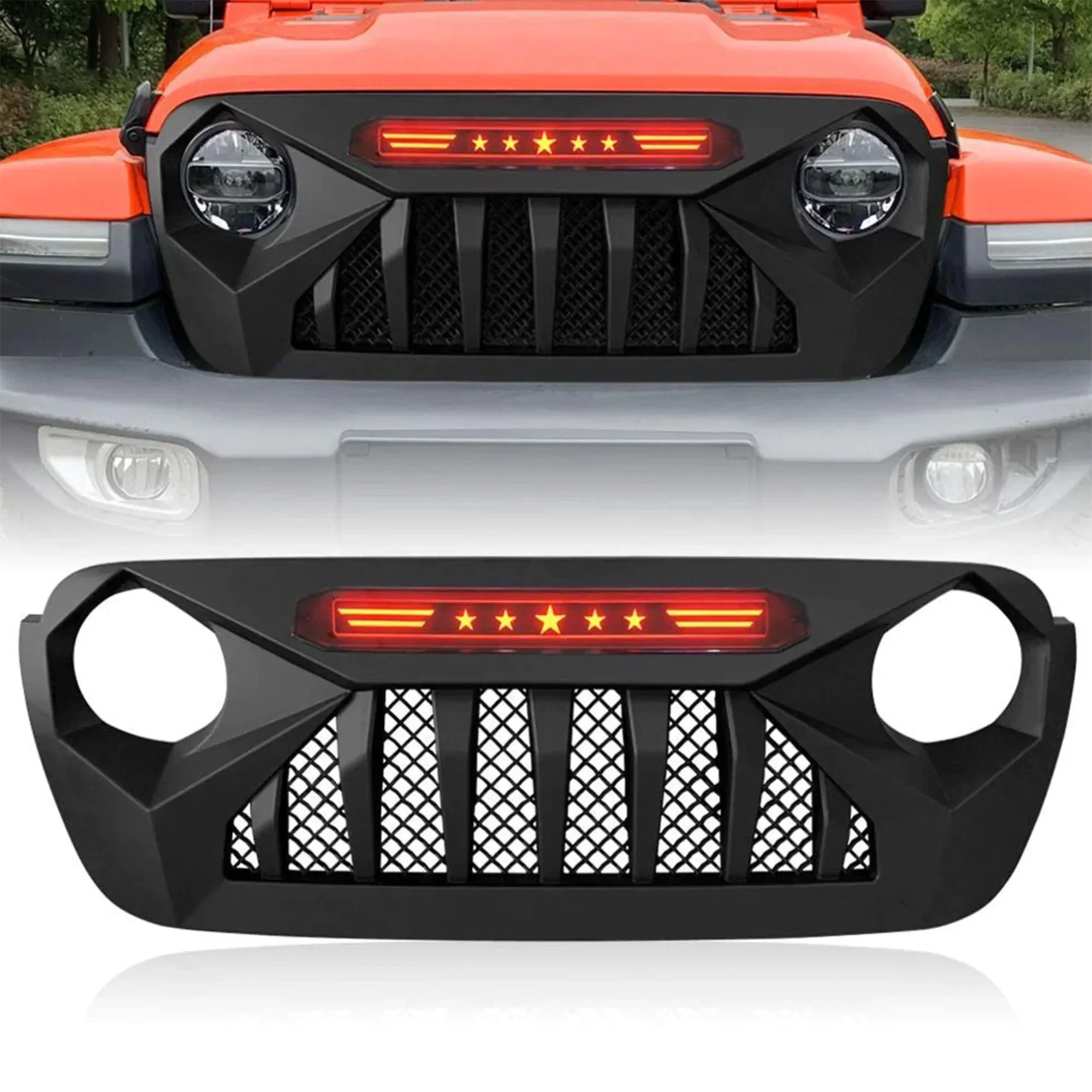 AMERICAN MODIFIED Demon Grille With Red Lights For 18-21 Wrangler/Gladiator AMERICAN MODIFIED Demon Grille With Red Lights For 18-21 Wrangler/Gladiator