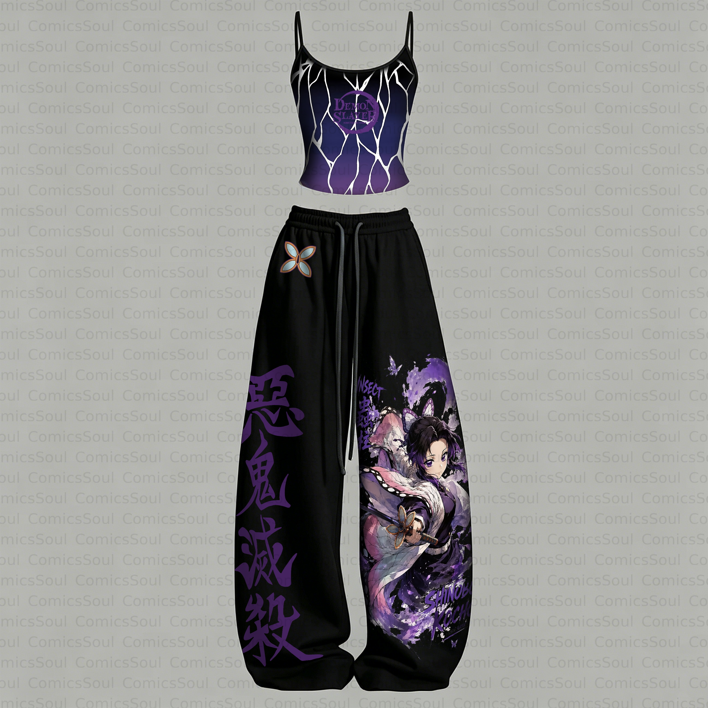 Demon Slayer Top & Elasticated Trousers Two-Piece Set 3051062 TeeThreads Sustain the Scene with Custom Apparel