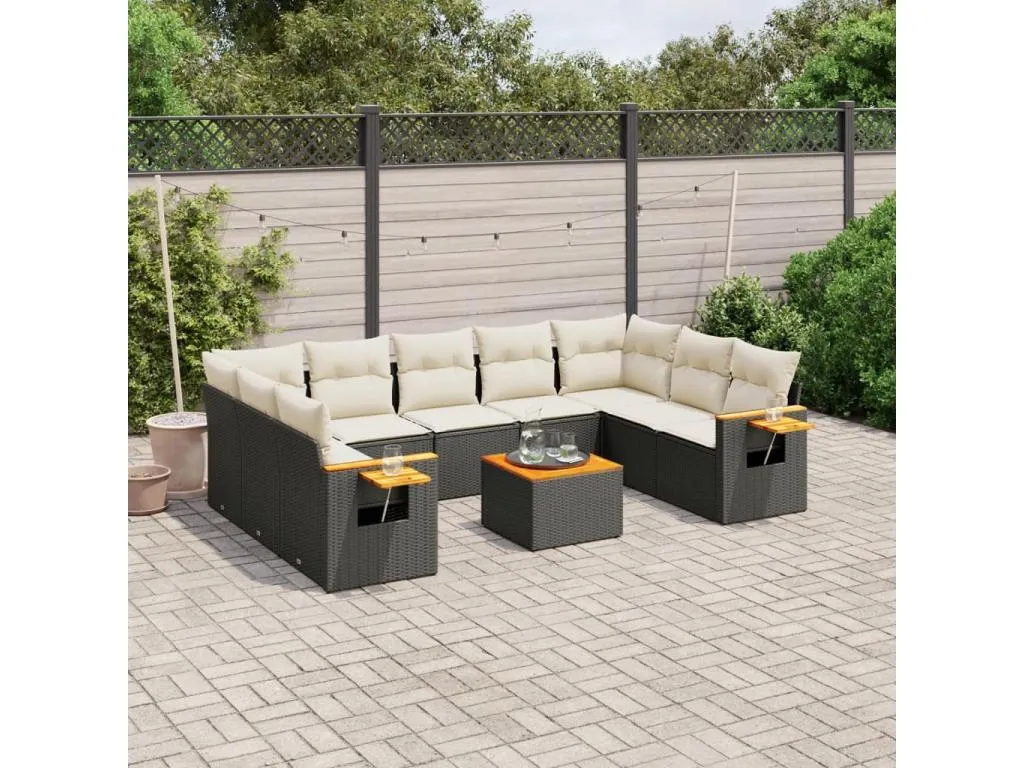 Set de sofás de jardín 10 piezas cojines ratán sintético negro fpul13647