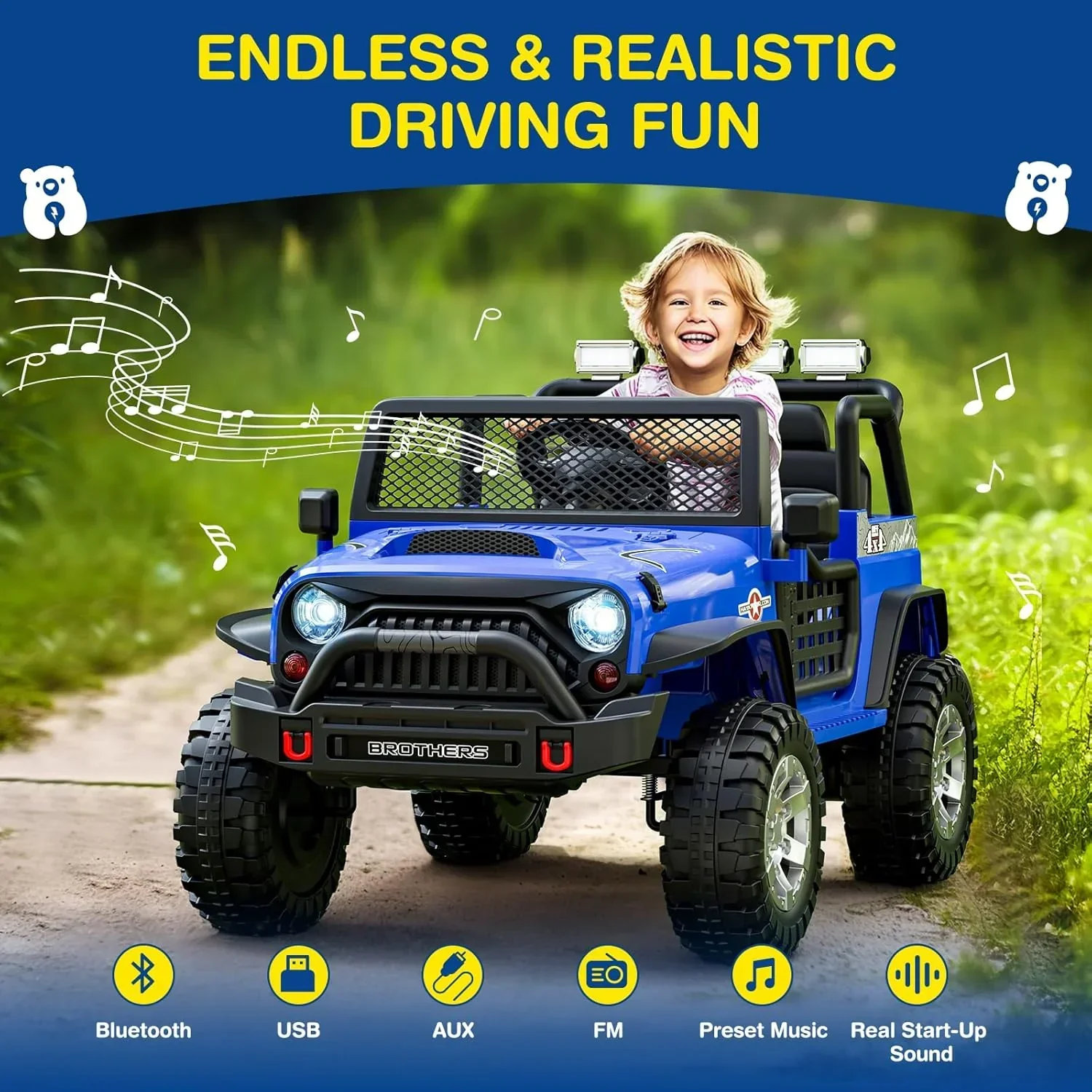 L8 Ride On Car 2 Seater 12V Kids Electric Car Remote Control 4-Wheel Suspension Bluetooth Speaker