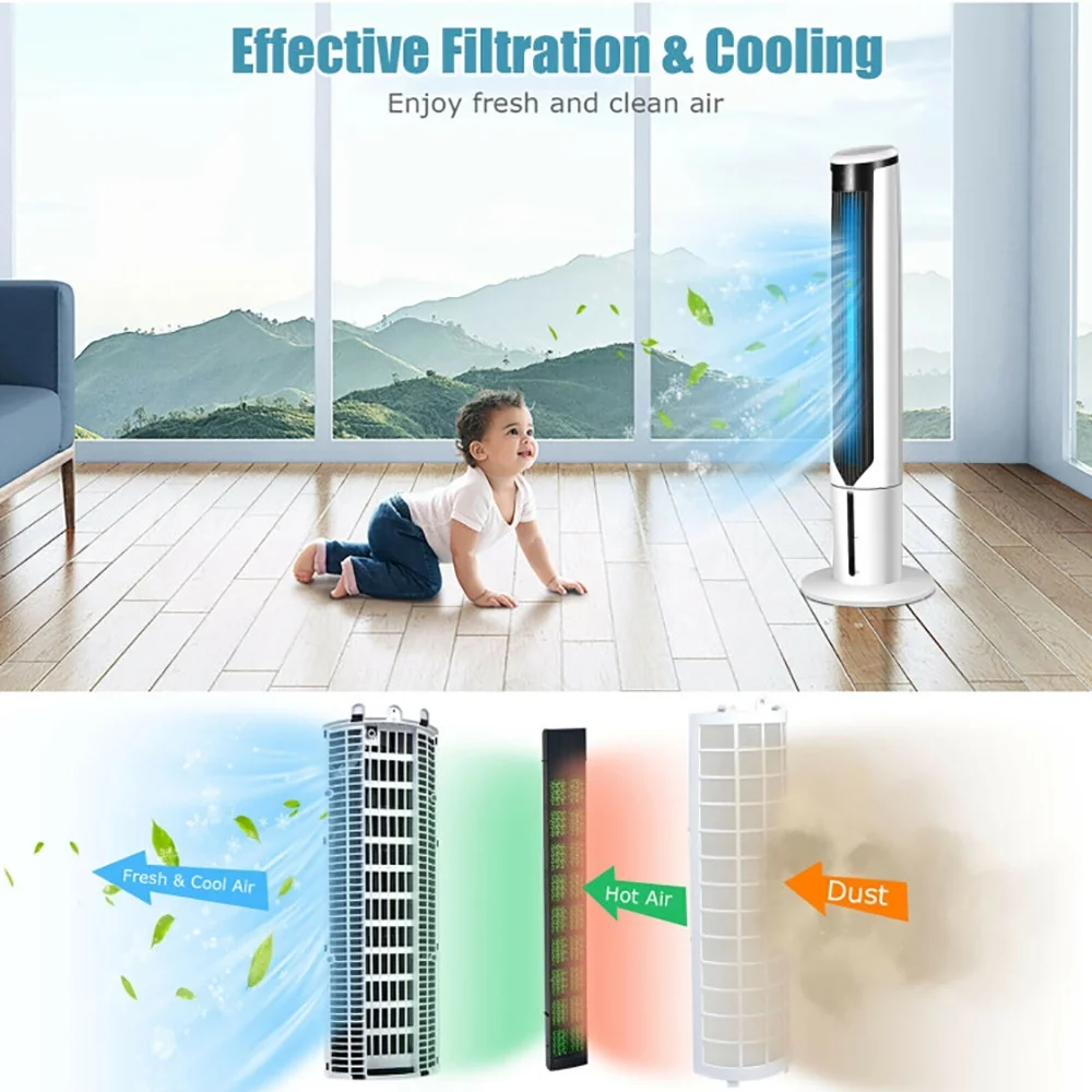 Topcobe 41" Evaporative Air Cooler with 3 Modes and 3 Speeds, Smart Floor Fans for Bedroom, Standing Bladeless Fan, White - Image 7