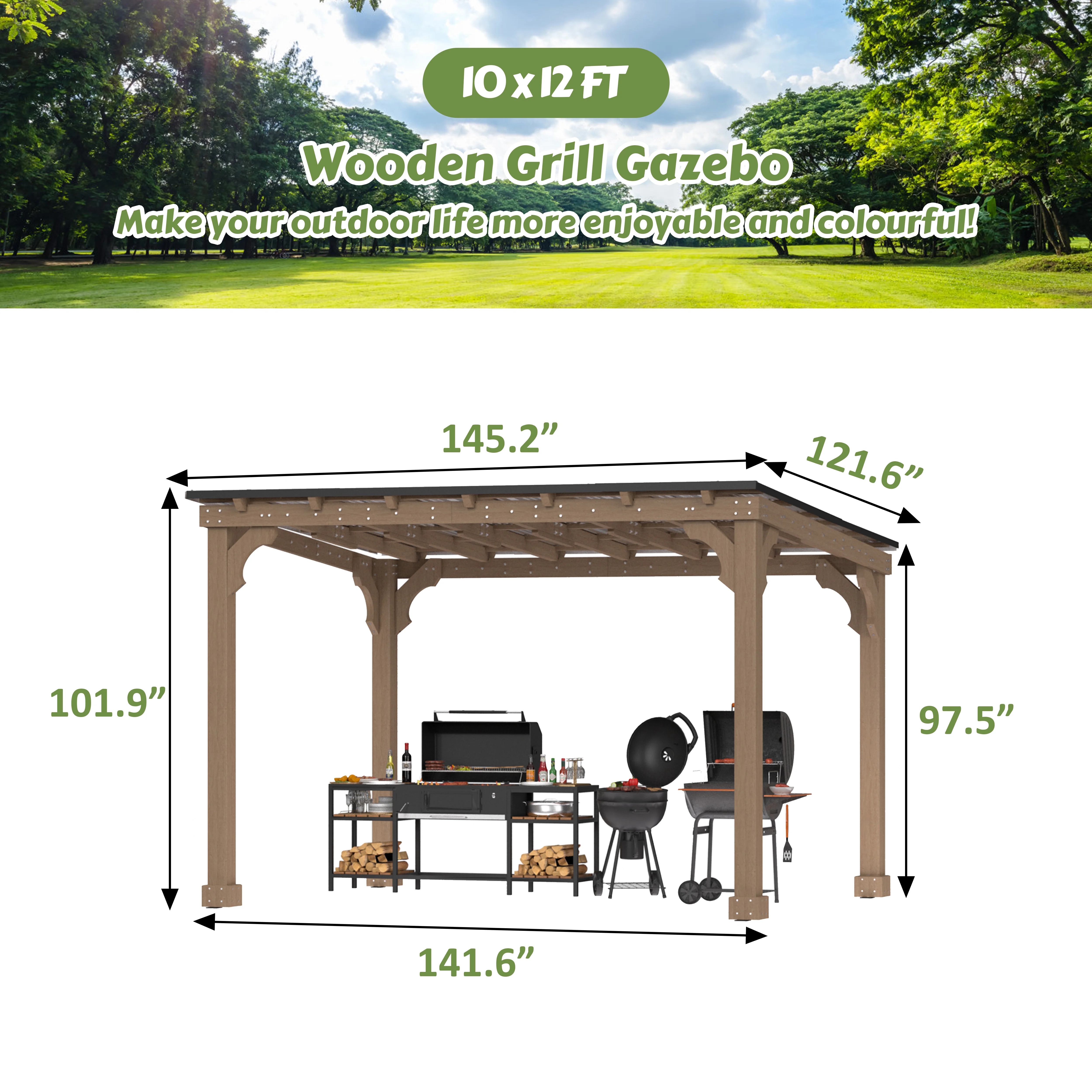 VEIKOUS 8' x 5' Outdoor Hardtop Gazebo, BBQ Grill Gazebo w/ Workstation Shelves for Lawn, Garden, Deck - Image 26