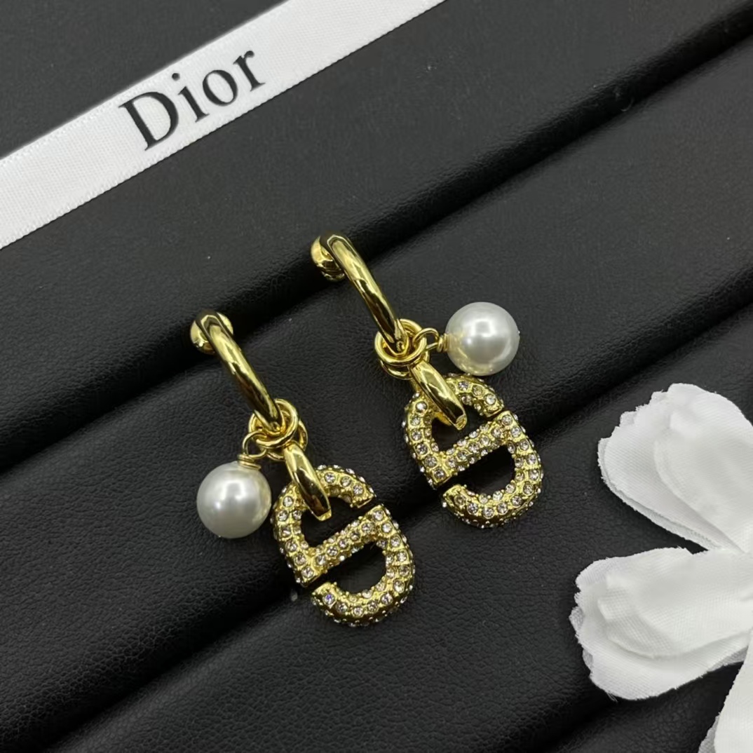 Dior Hoop with Pearl and CD Dangle Earrings - Original Replica Club