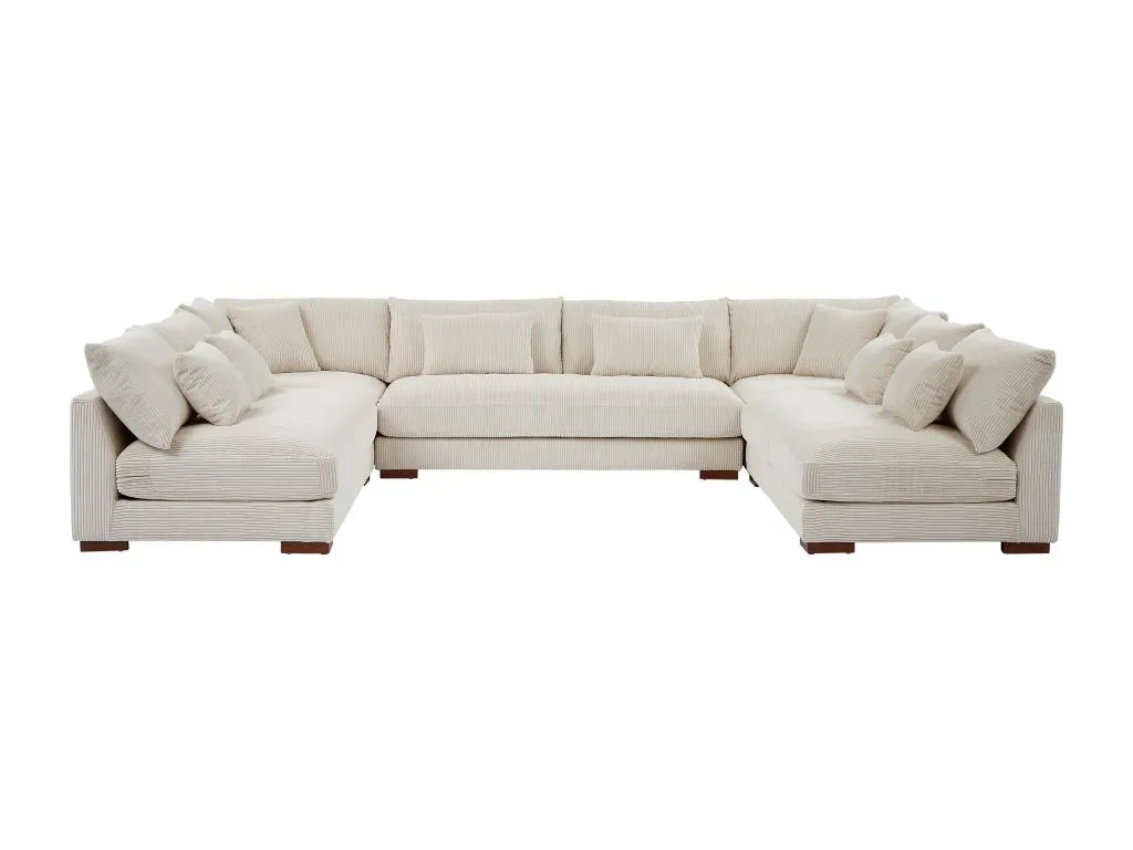 Gran sofá esquinero panorámico de pana beige Mobtrendy 87286ompb