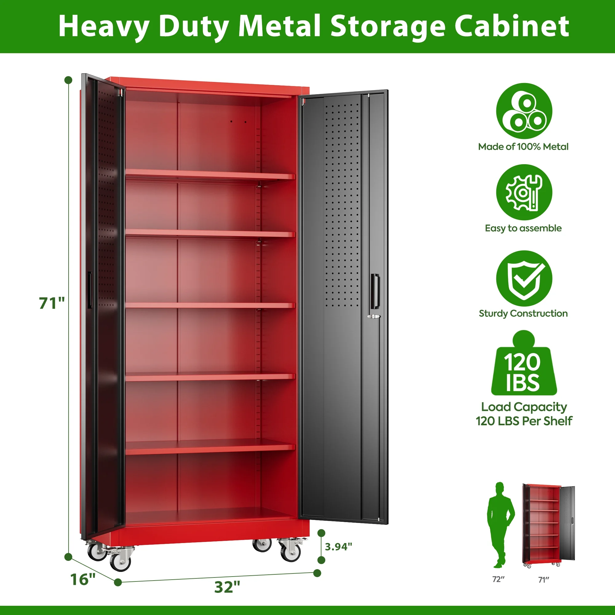 SUPEER Metal Rolling Storage Cabinets with Locking Doors and 5 Adjustable Shelves, Steel Garage Storage Cabinet for Garage, Office, Classroom, Assemble Required(Black) - Image 27